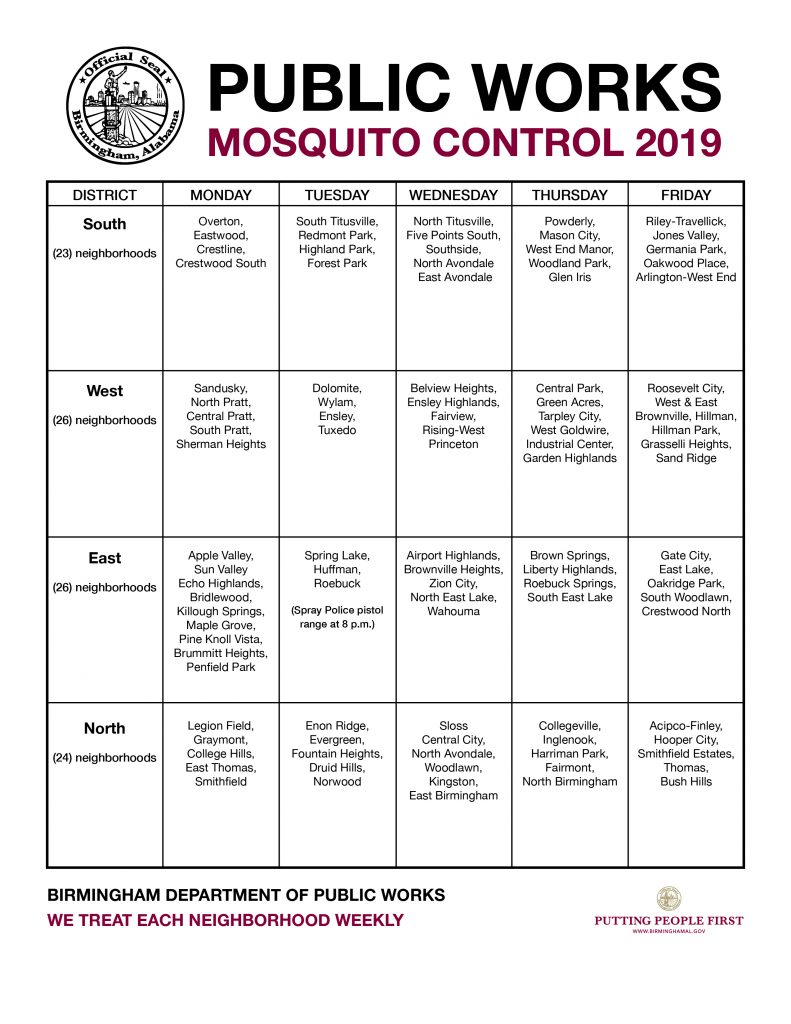 Department of Public Works announces mosquito control schedule for 2019
